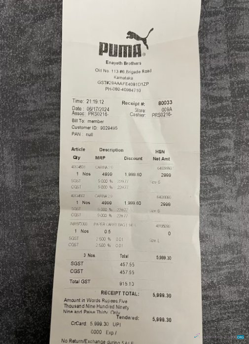 Редактируемый Скачать Puma Store Payment Check Photoshop Шаблон