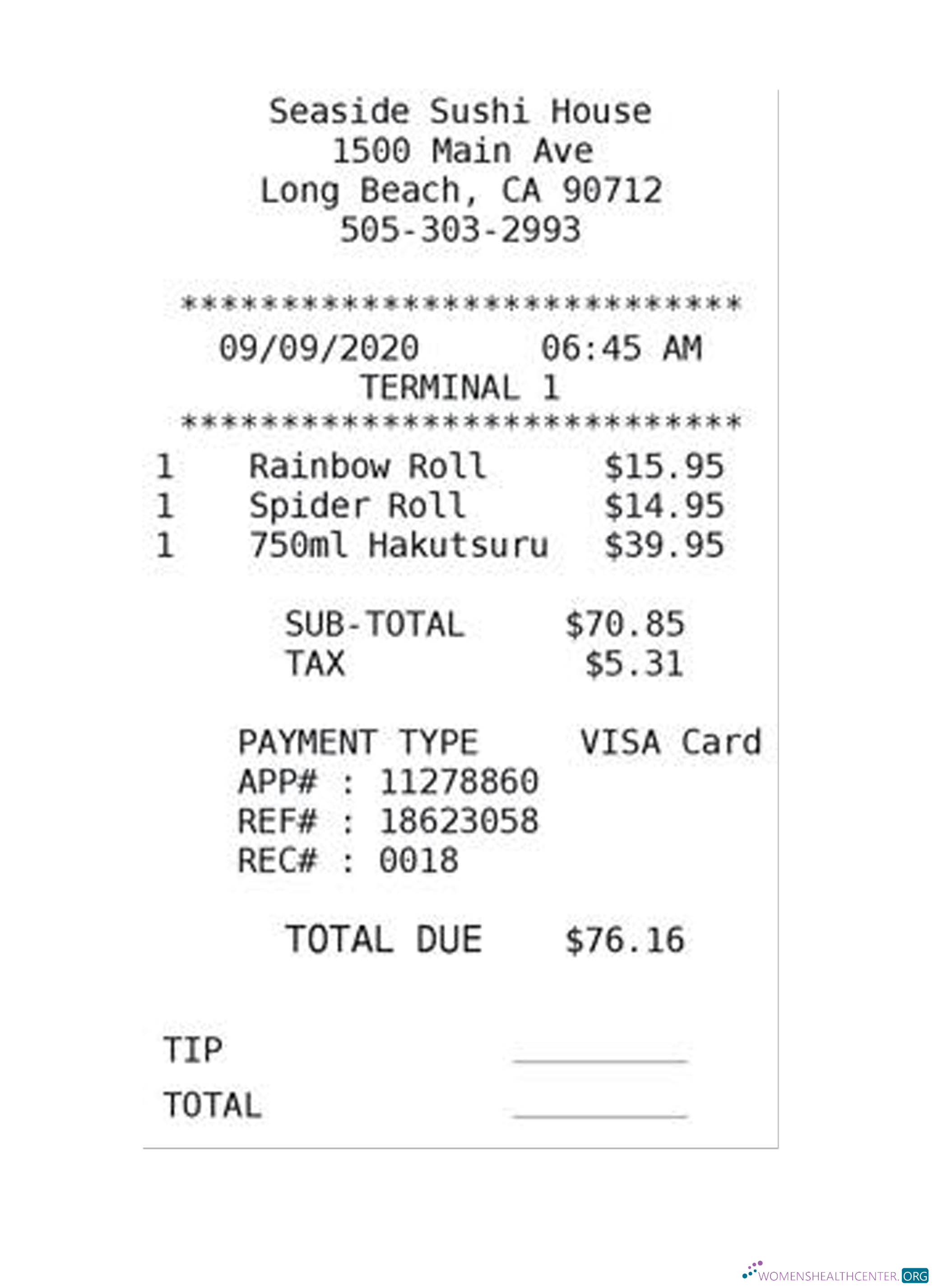 Премиум Скачать SEASIDE SUSHI HOUSE Payment Receipt Photoshop Шаблон