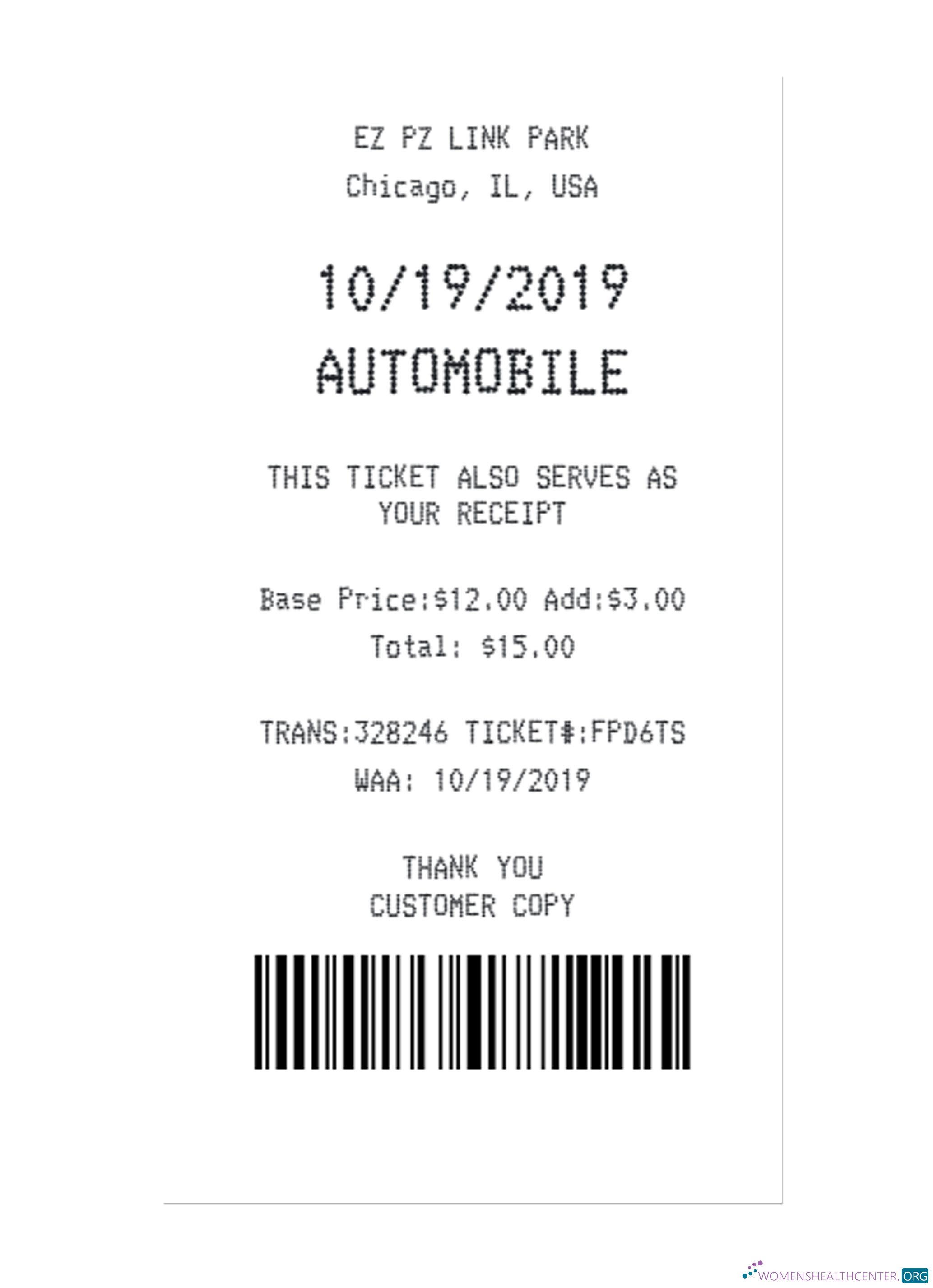 Редактируемый Скачать STANDART PARKING Receipt Photoshop Шаблон