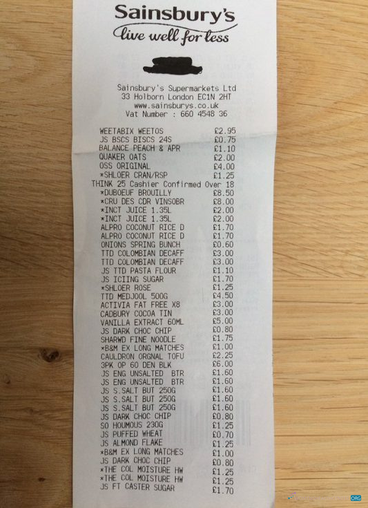Редактируемый Скачать Sainsbury's Supermarket Payment Receipt Photoshop Шаблон