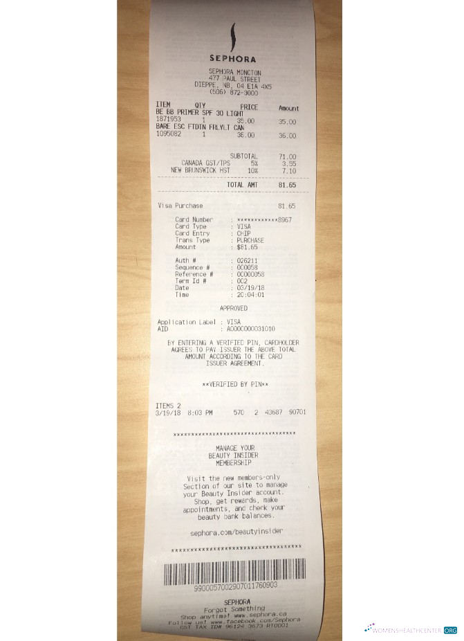 Редактируемый Скачать Sephora Payment Receipt Photoshop Шаблон