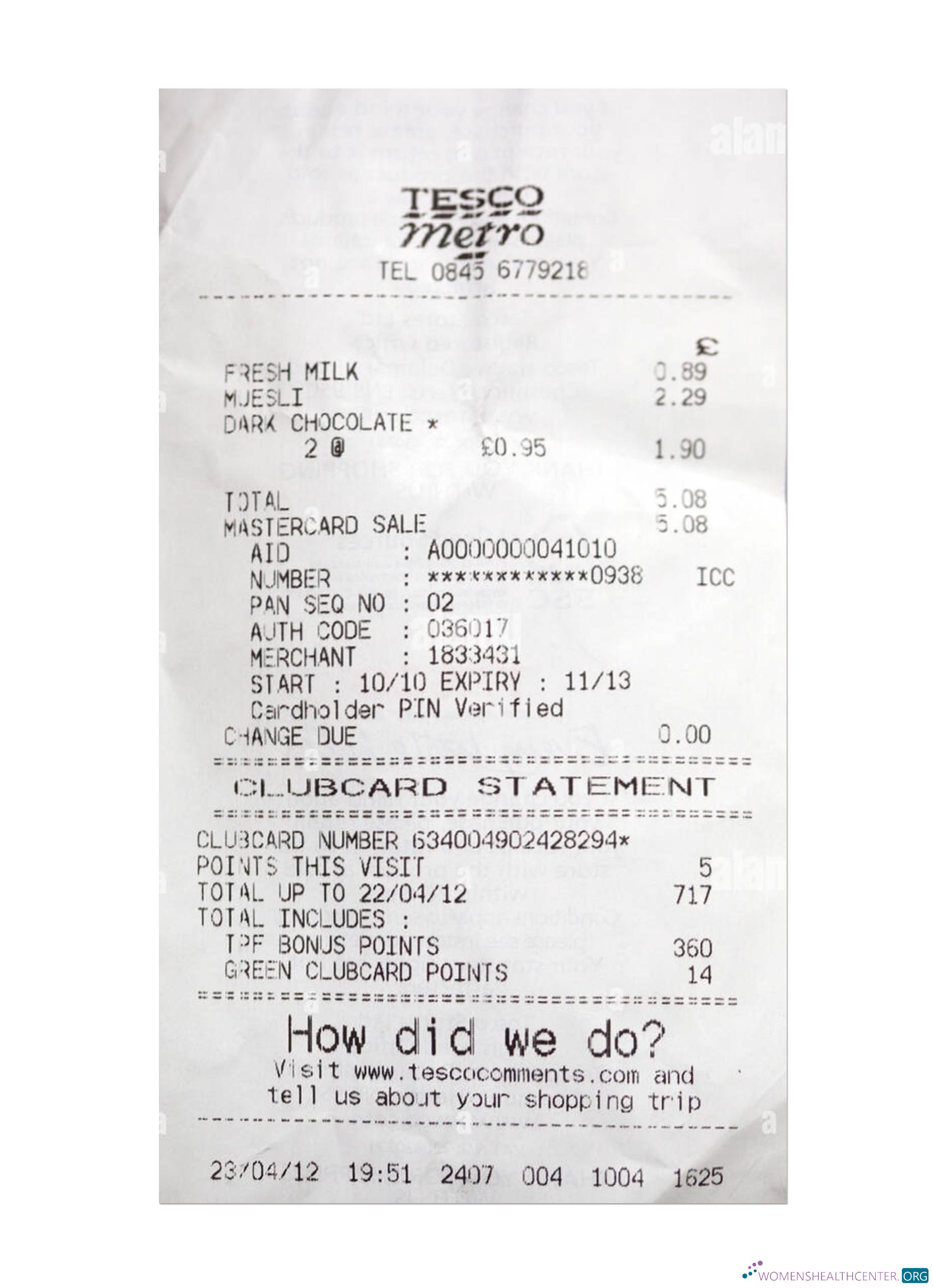 Редактируемый Скачать TESCO Payment Receipt Photoshop Шаблон