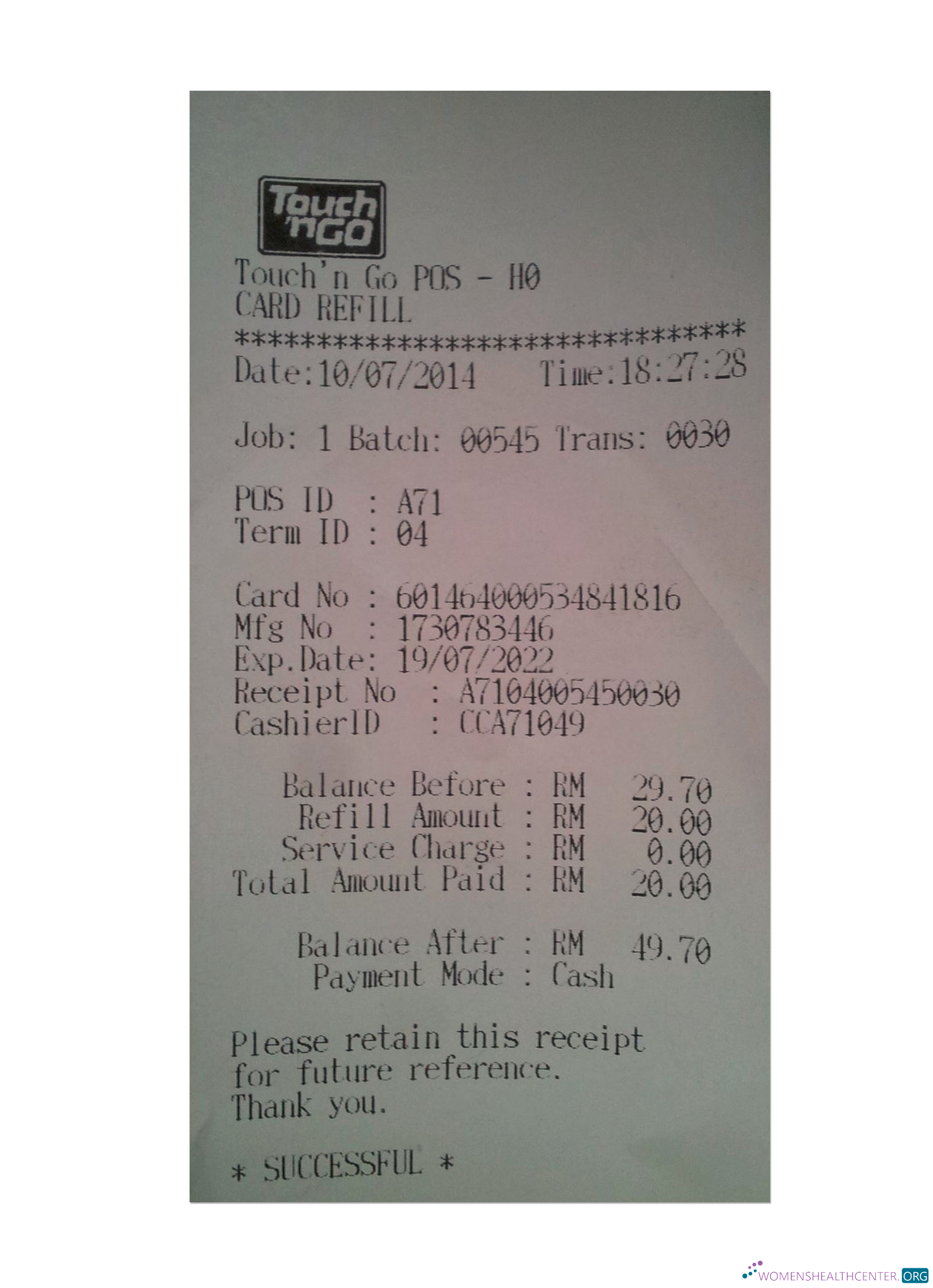 Редактируемый Скачать TOUCH'N GO Receipt Photoshop Шаблон