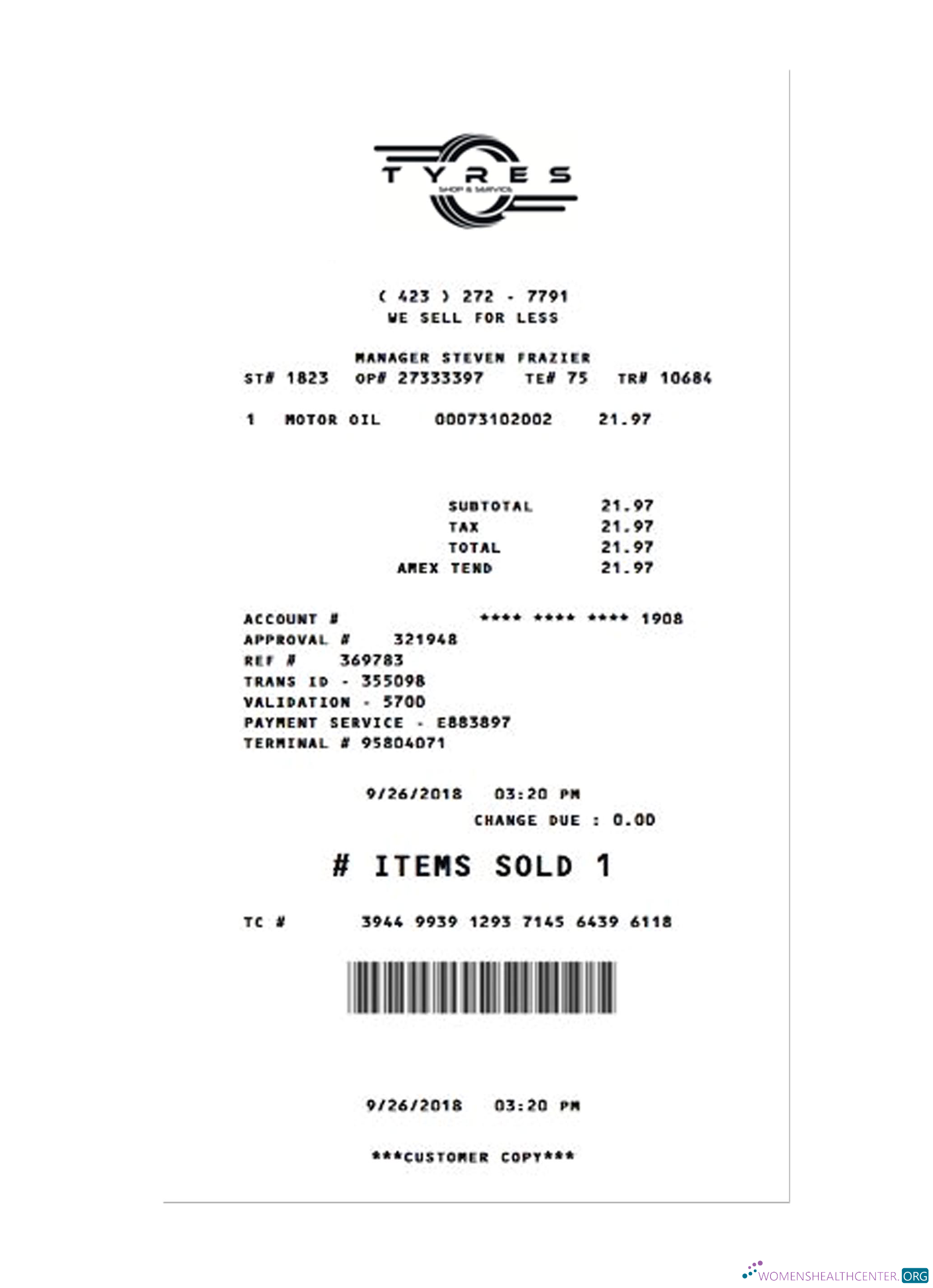 Реалистичный Скачать TYRES SHOP Payment Receipt Photoshop Шаблон