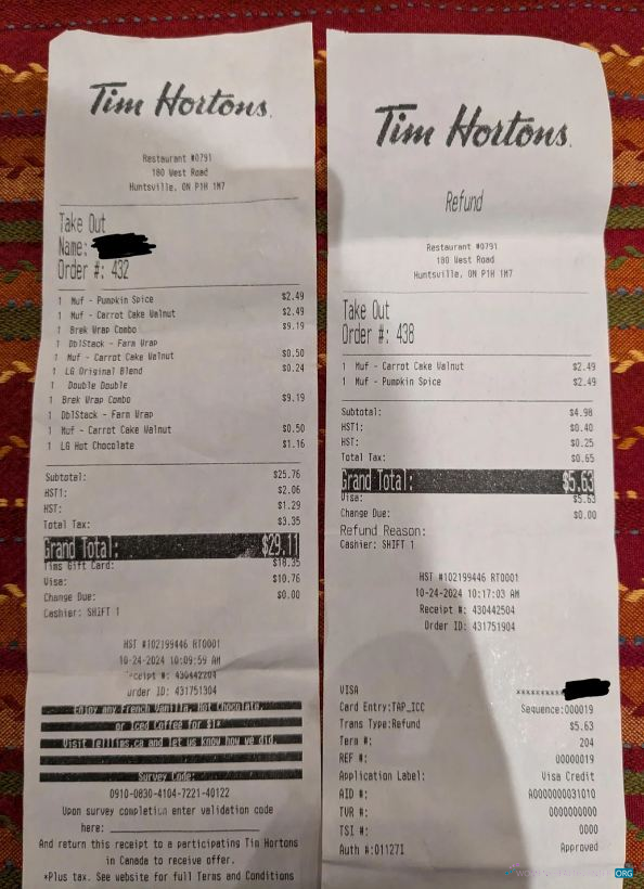 Реалистичный Скачать Tim Hortons Компания Payment Receipt Photoshop Шаблон