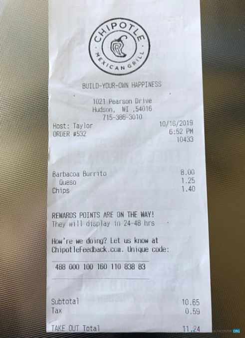 Качественный Скачать USA Chipotle Restaurant Payment Receipt Photoshop Шаблон