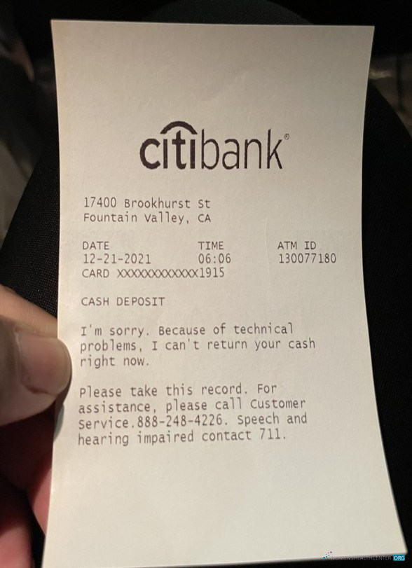 Реалистичный Скачать USA Ситибанк Депозитный Receipt Photoshop Шаблон