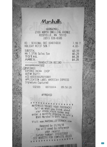 Редактируемый Скачать USA Marshalls Store Payment Receipt Photoshop Шаблон