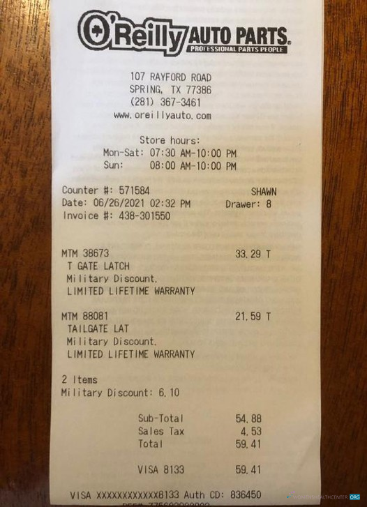 Премиум Скачать USA O'Reilly Auto Parts Payment Receipt Photoshop Шаблон