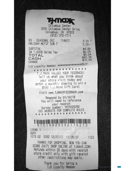 Реалистичный Скачать USA TJ Maxx Store Payment Receipt Photoshop Шаблон