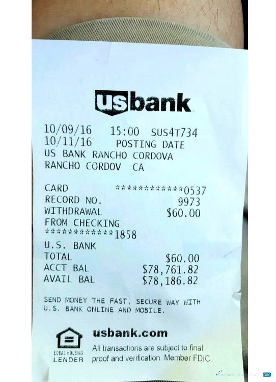 Премиум Скачать USA US Банк Payment Receipt Photoshop Шаблон