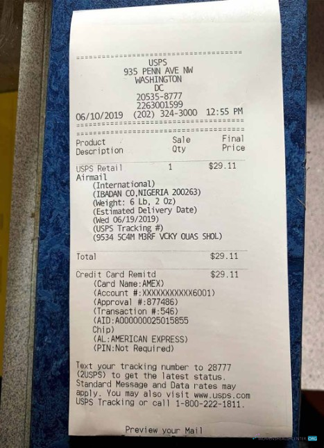 Редактируемый Скачать USA USPS Payment Receipt Photoshop Шаблон