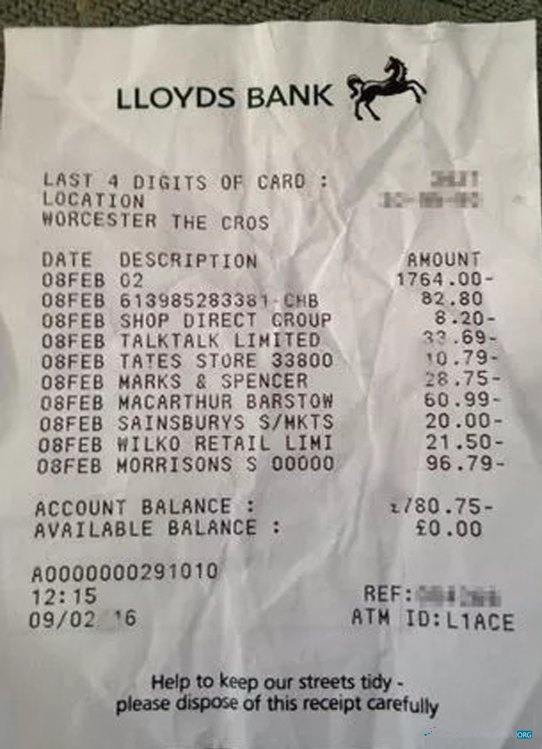 Редактируемый Скачать Великобритания Lloyds Банк Receipt Photoshop Шаблон