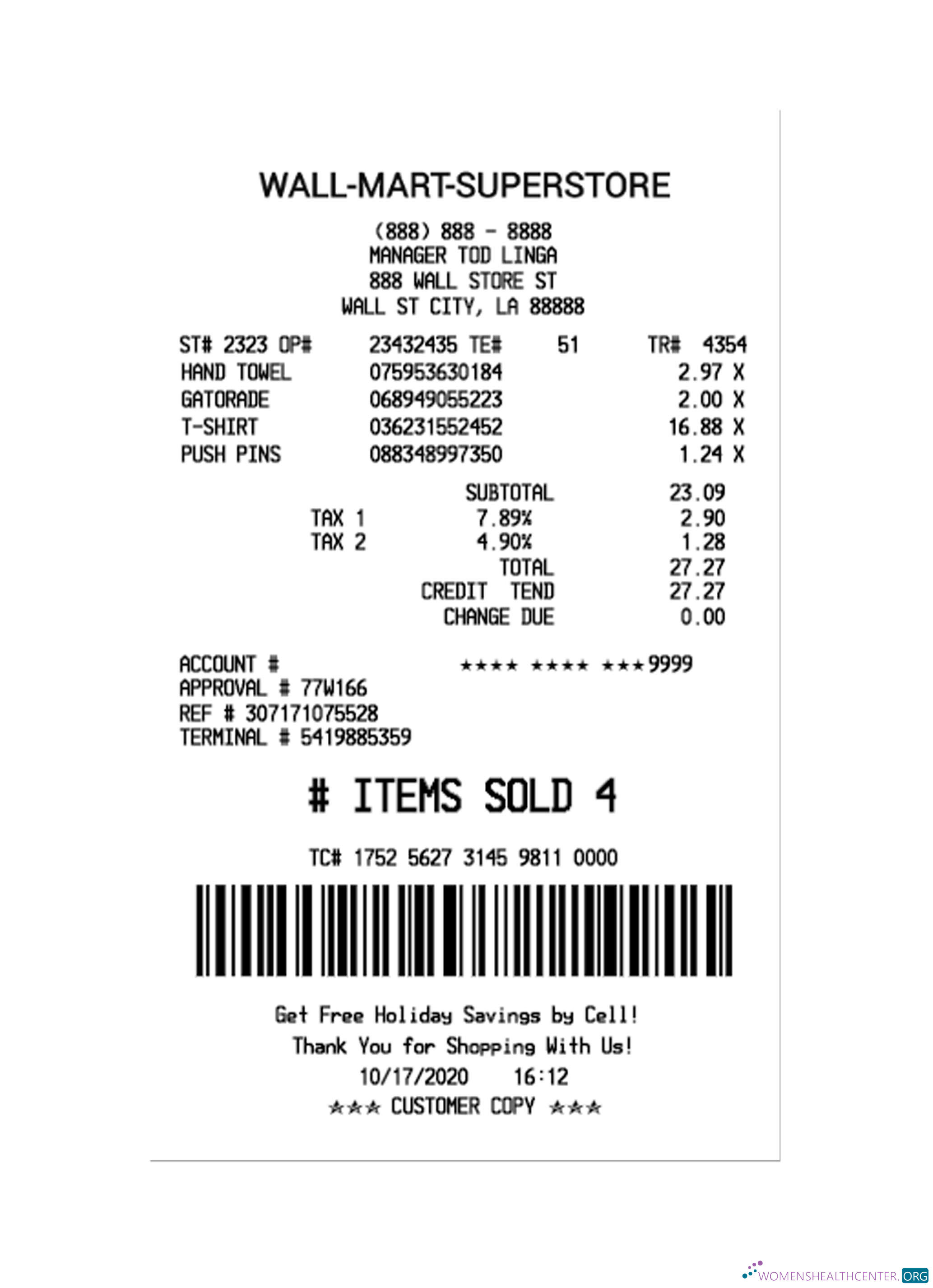 Редактируемый Скачать WALL MART SUPERSTORE Payment Receipt Photoshop Шаблон