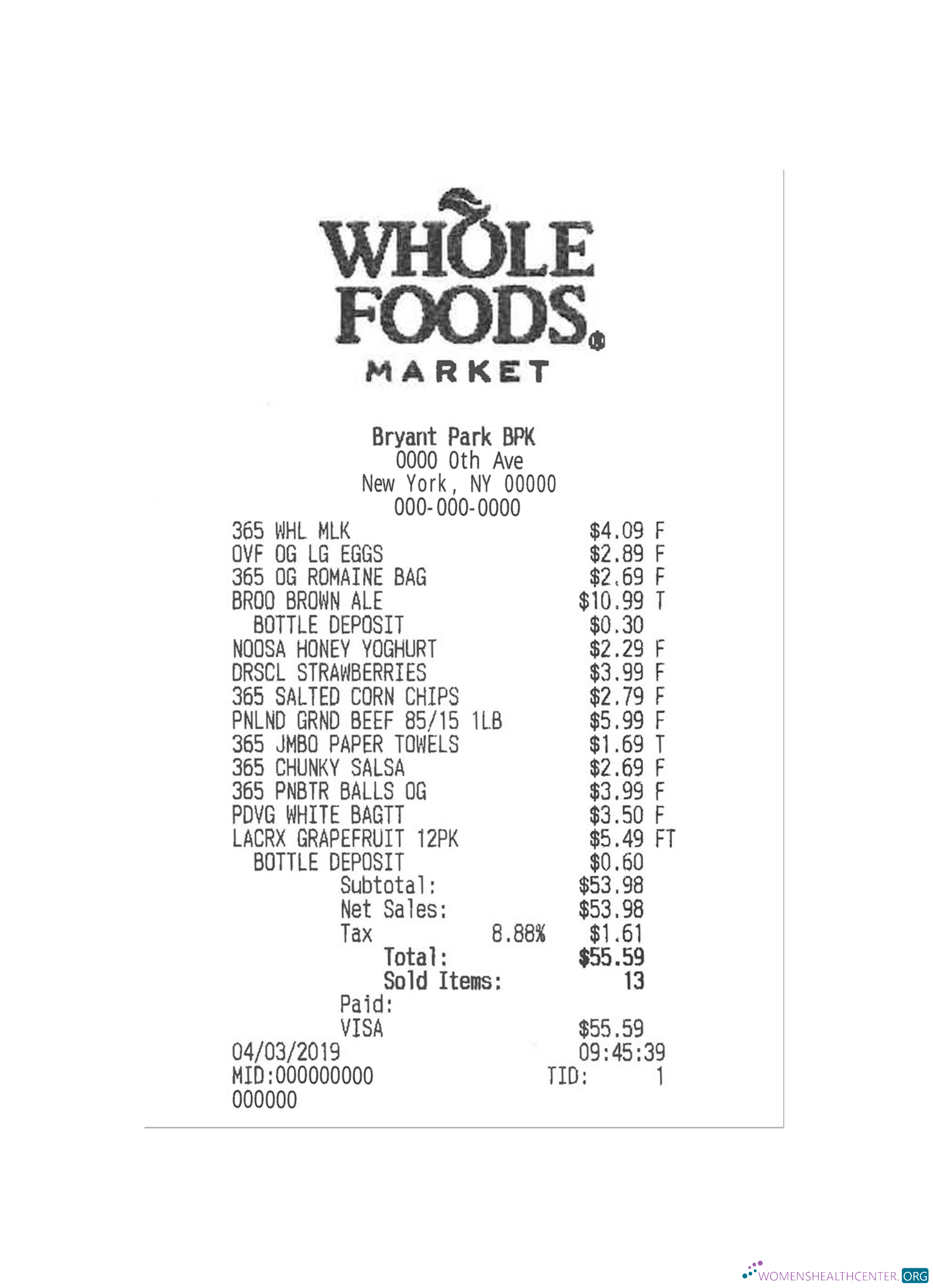 Качественный Скачать WHOLE FOODS Payment Check Photoshop Шаблон