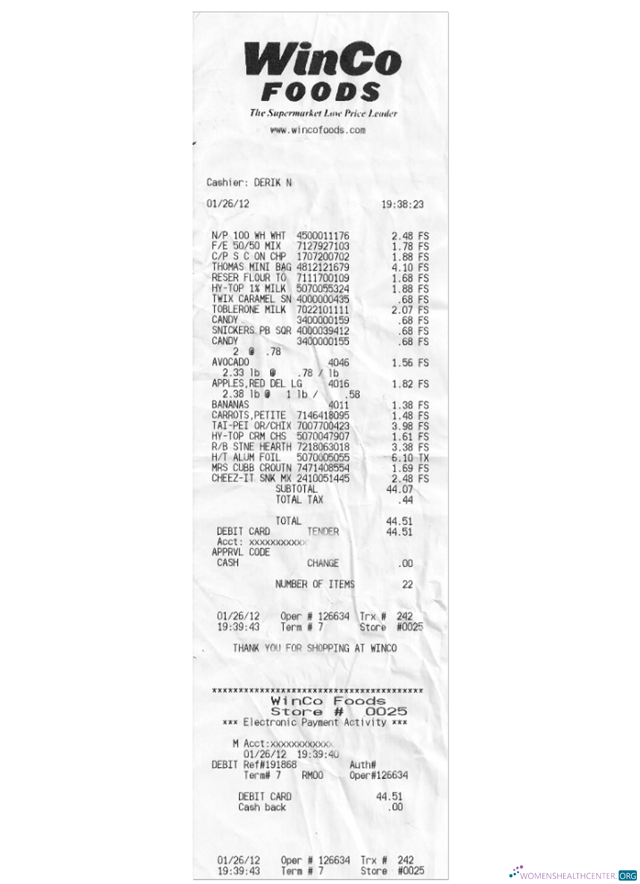 Реалистичный Скачать WINCO FOODS Payments Receipt Photoshop Шаблон