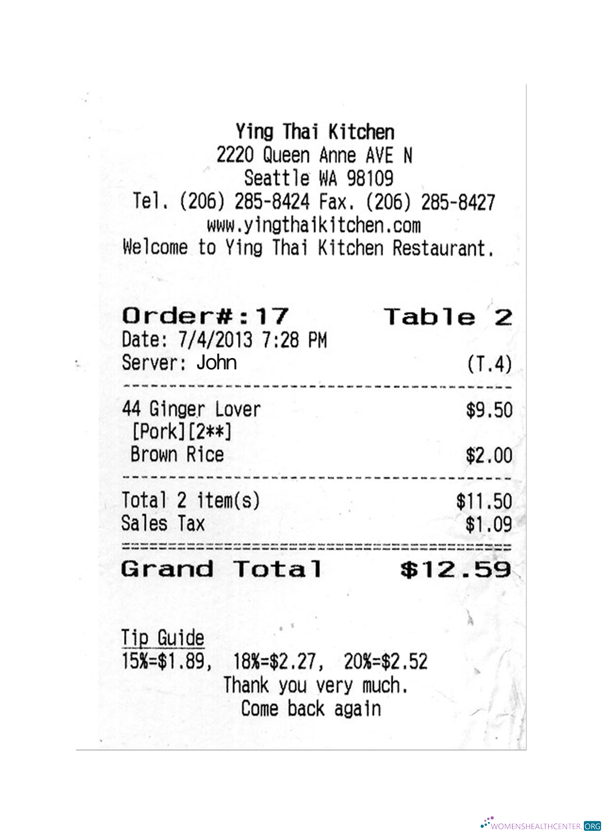 Премиум Скачать YING THAI KITCHEN Payment Check Photoshop Шаблон