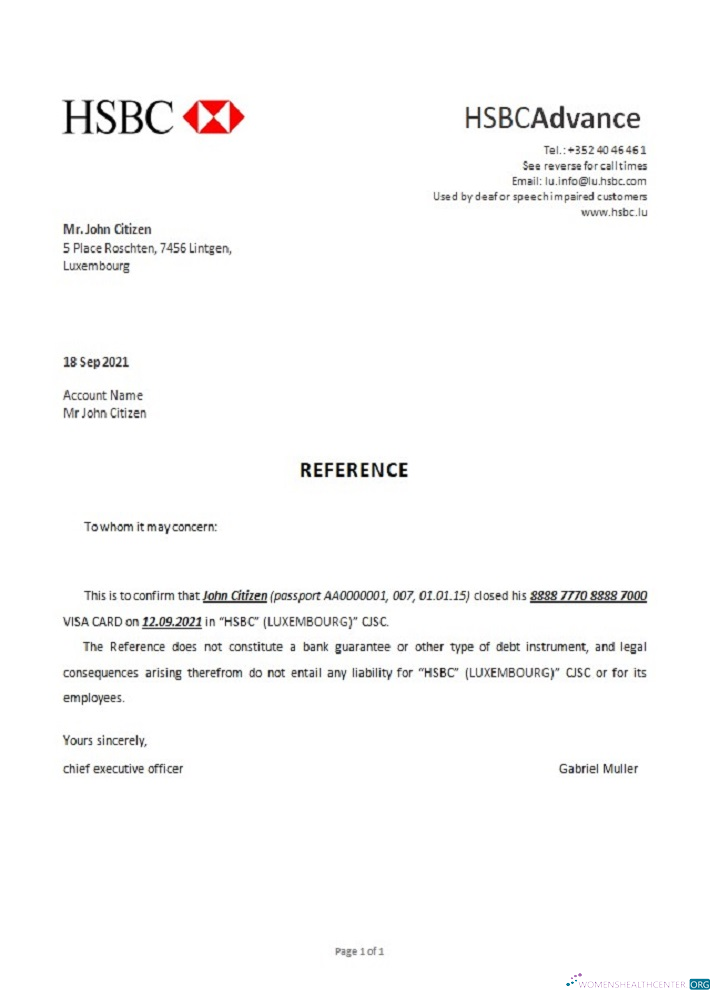 Редактируемый Скачать Люксембург HSBC Closure Reference Photoshop Шаблон