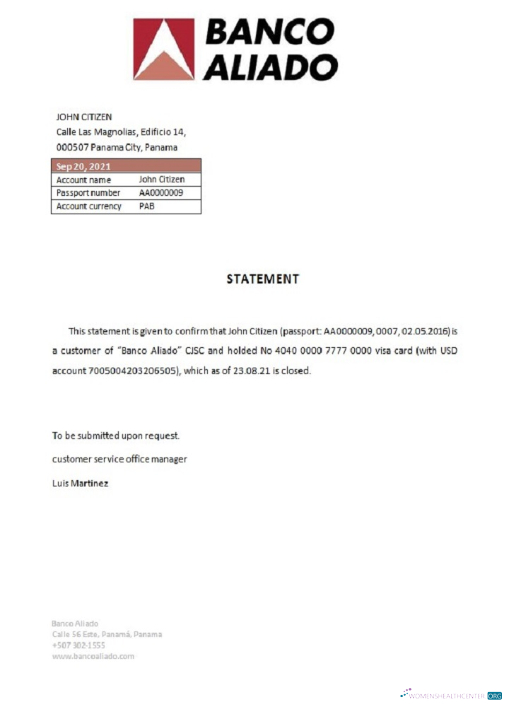 Редактируемый Скачать Панама Banco Aliado Closure Reference Photoshop Шаблон
