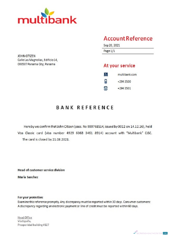 Редактируемый Скачать Панама Multibank Closure Reference Photoshop Шаблон
