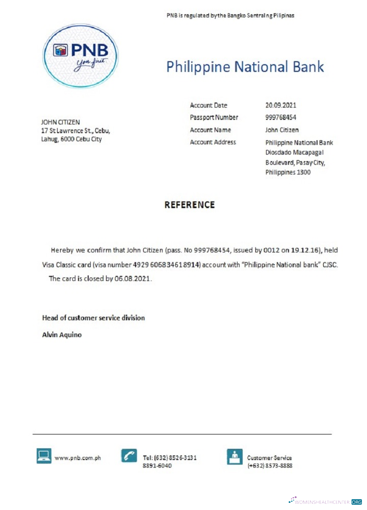 Редактируемый Скачать Филиппины PNB Closure Reference Photoshop Шаблон