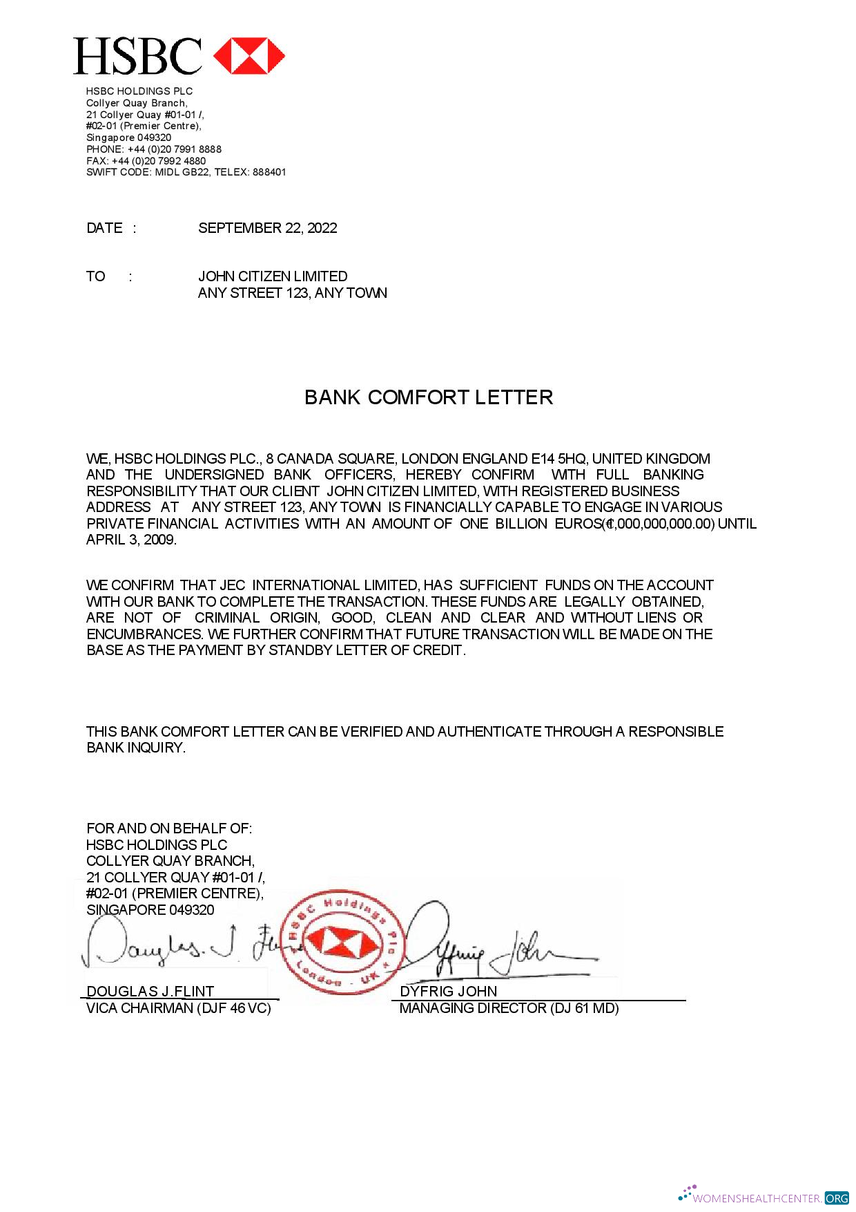 Премиум Скачать Сингапур HSBC Банк Reference Letter Photoshop Шаблон