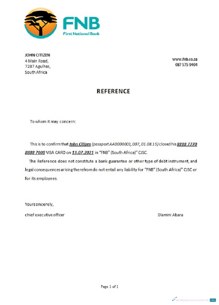 Редактируемый Скачать Южная Африка FNB Closure Reference Photoshop Шаблон