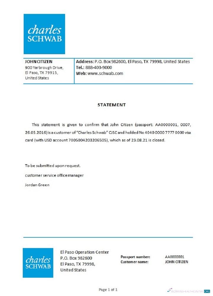 Редактируемый Скачать USA Charles Schwab Closure Reference Photoshop Шаблон