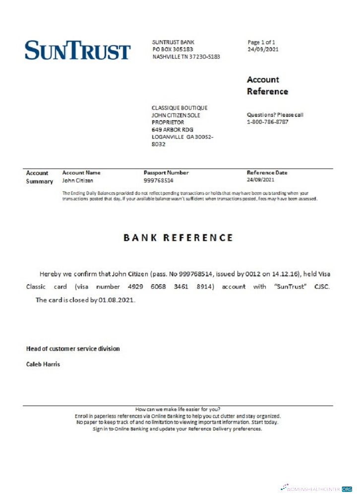 Редактируемый Скачать USA Suntrust Closure Reference Photoshop Шаблон