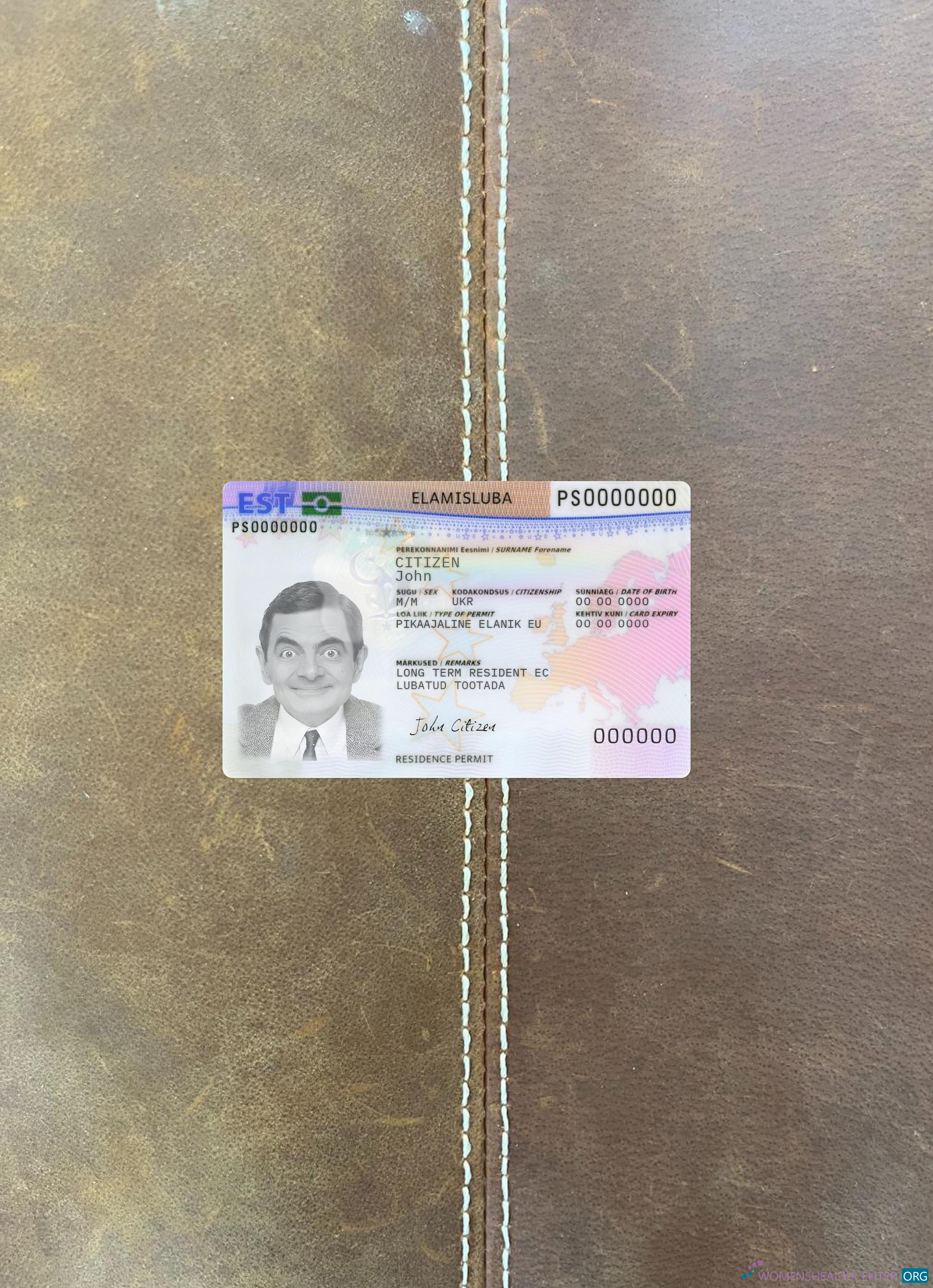 Редактируемый Скачать Эстония Residence Permit Карта Фотоэффект Лицевая Сторона Photoshop Шаблон
