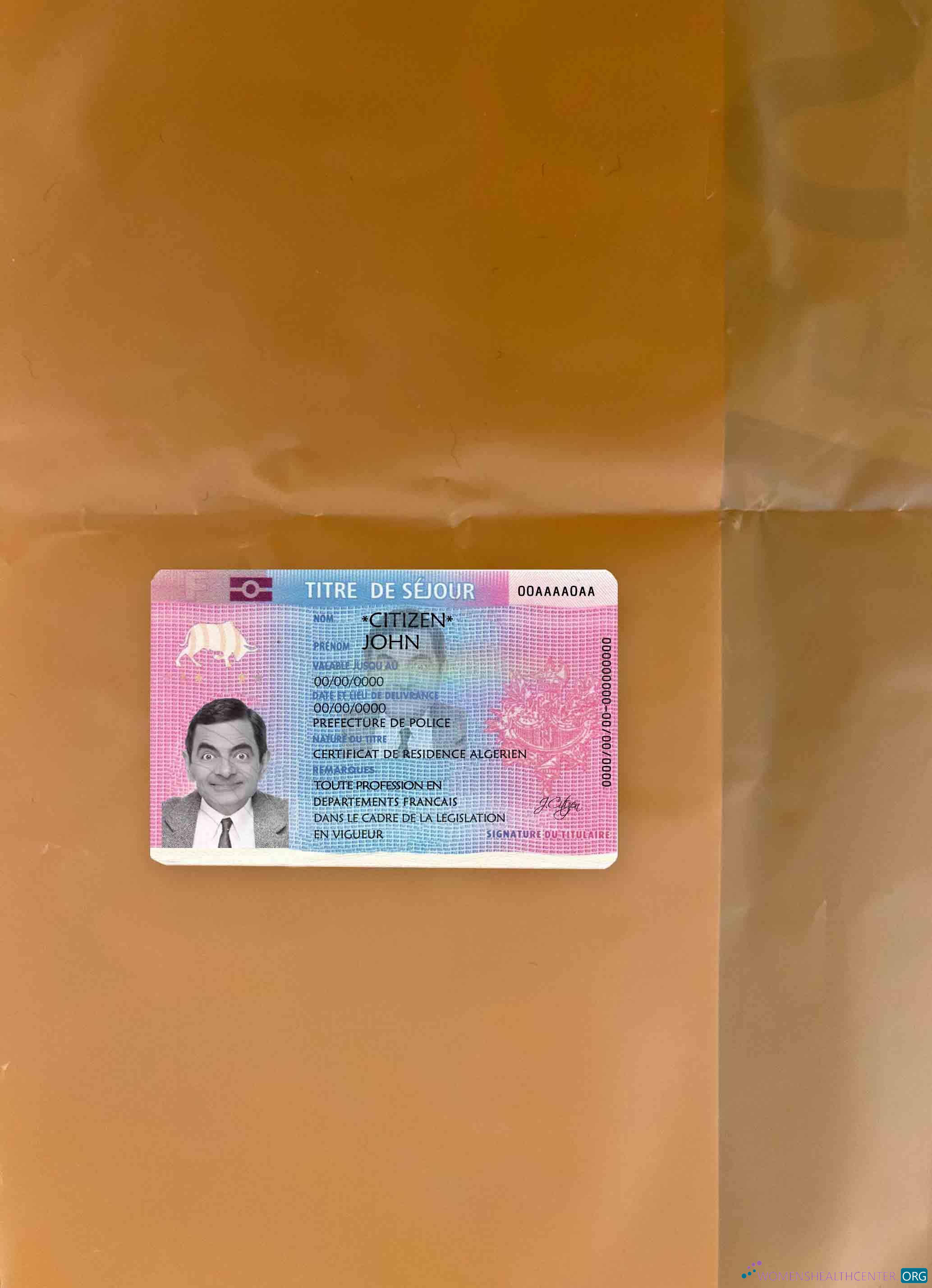 Реалистичный Скачать Франция Residence Permit (Titre de Séjour) Фотоэффект Лицевая Сторона Photoshop Шаблон