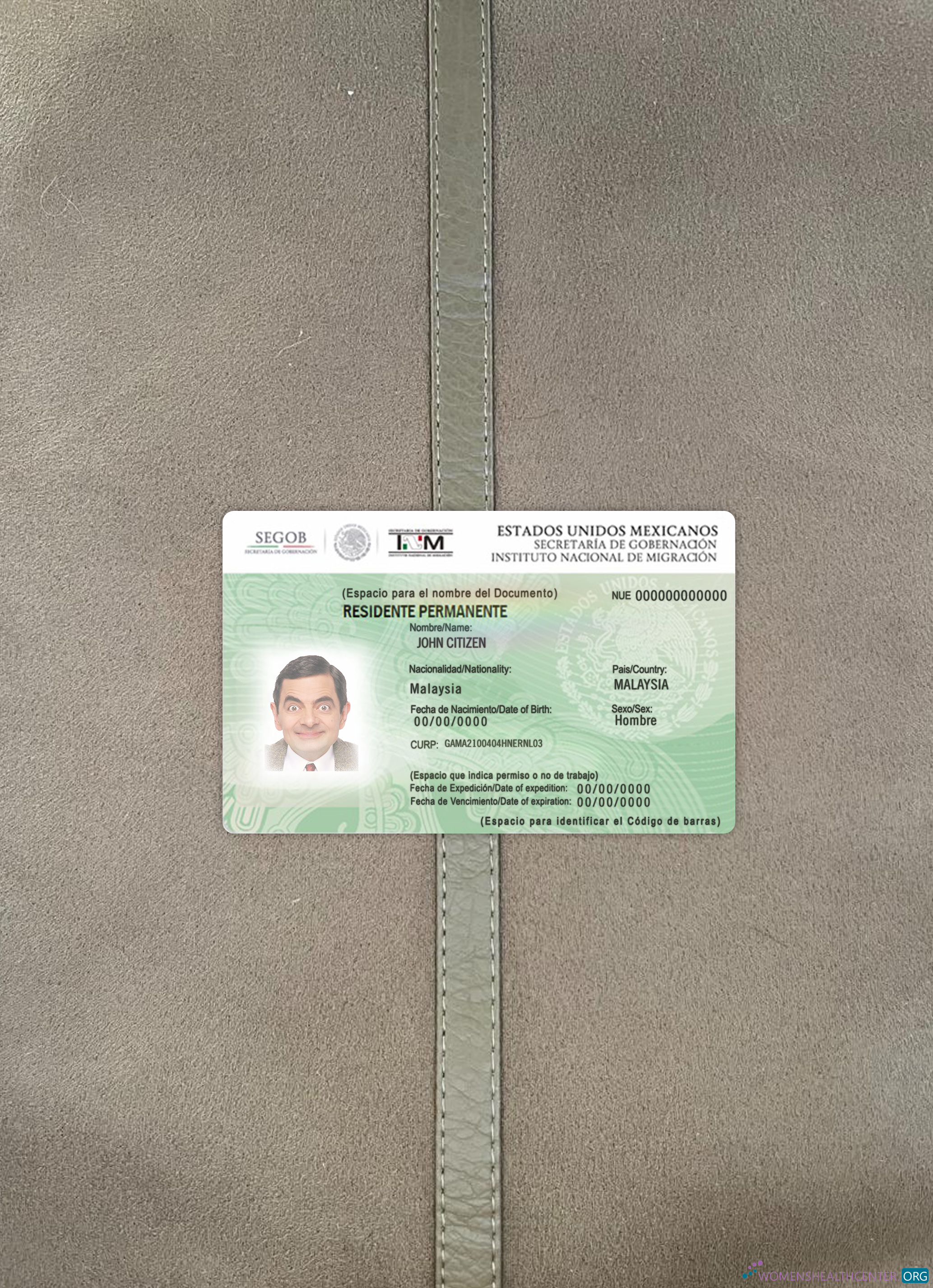Качественный Скачать Мексика Зеленый Карта (residence Permit) Фотоэффект Лицевая Сторона Photoshop Шаблон