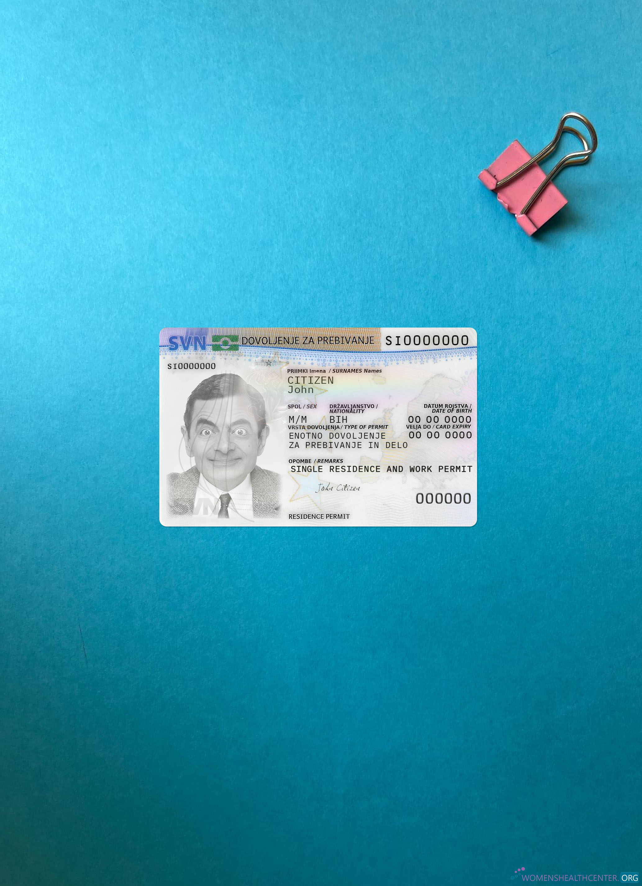 Премиум Скачать Словения Residence Permit Карта Фотоэффект Лицевая Сторона Photoshop Шаблон