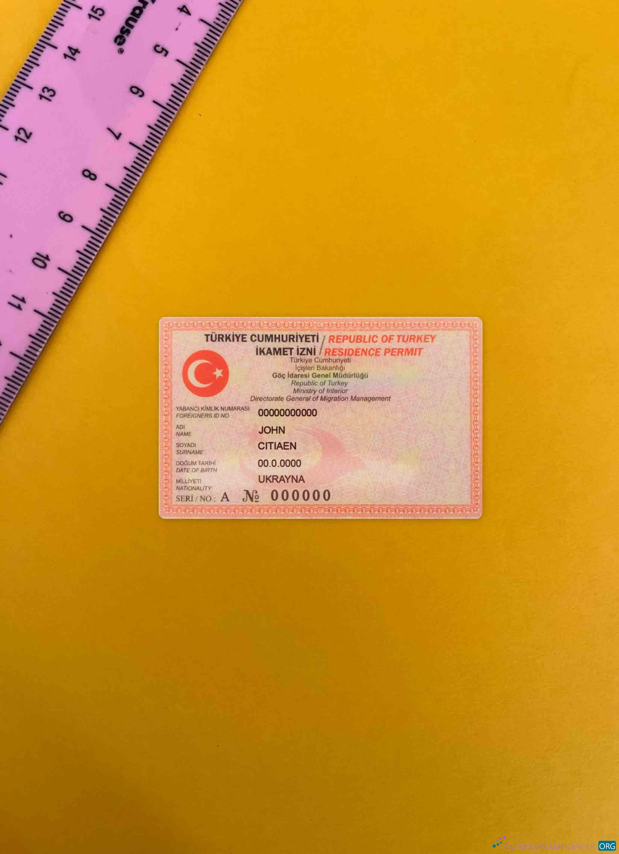 Премиум Скачать Турция Residence Permit (Версия 2) Фотоэффект Лицевая Сторона Photoshop Шаблон