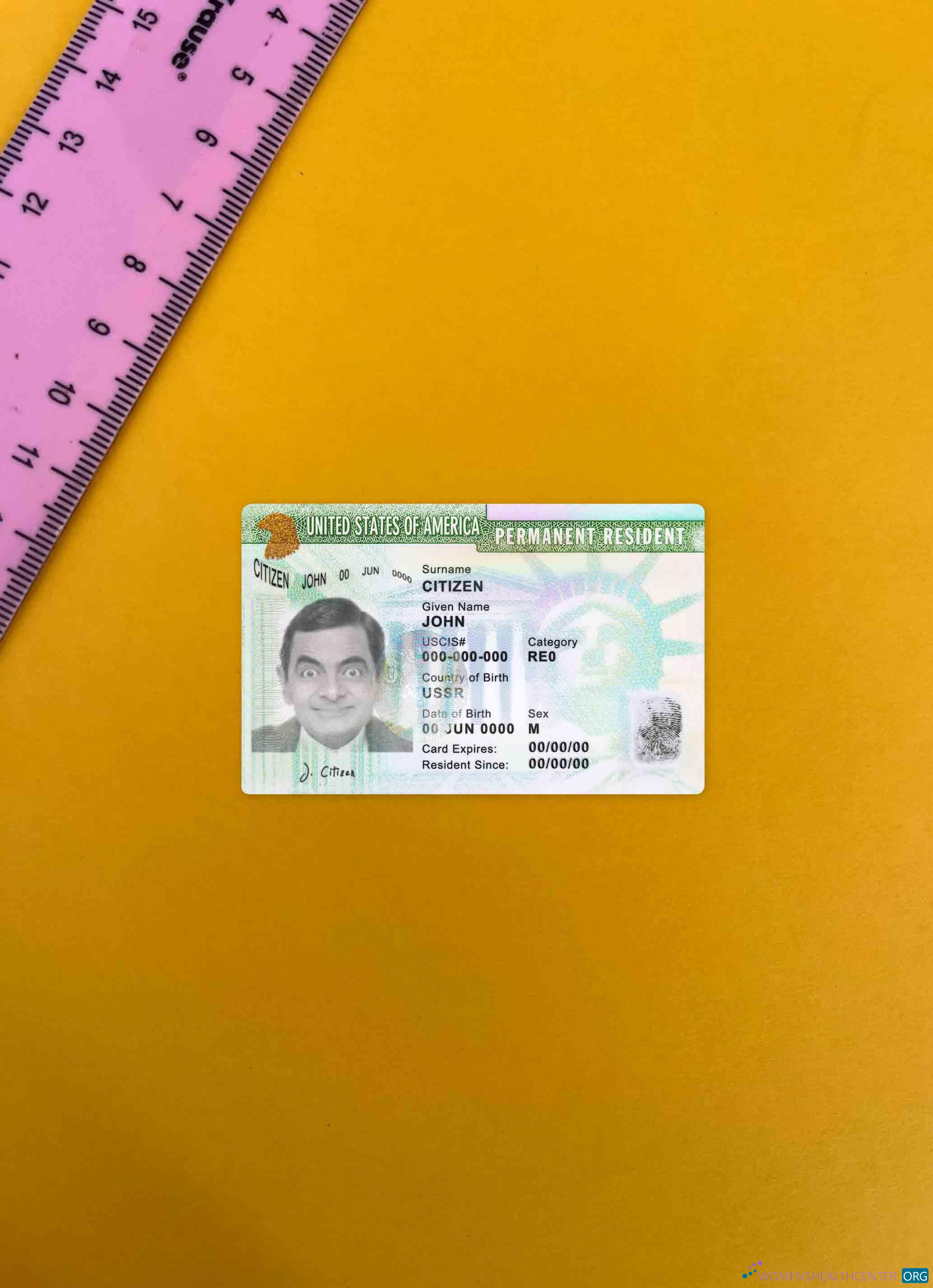 Реалистичный Скачать USA Зеленый Карта, Permanent Resident Карта Фотоэффект Лицевая Сторона Photoshop Шаблон