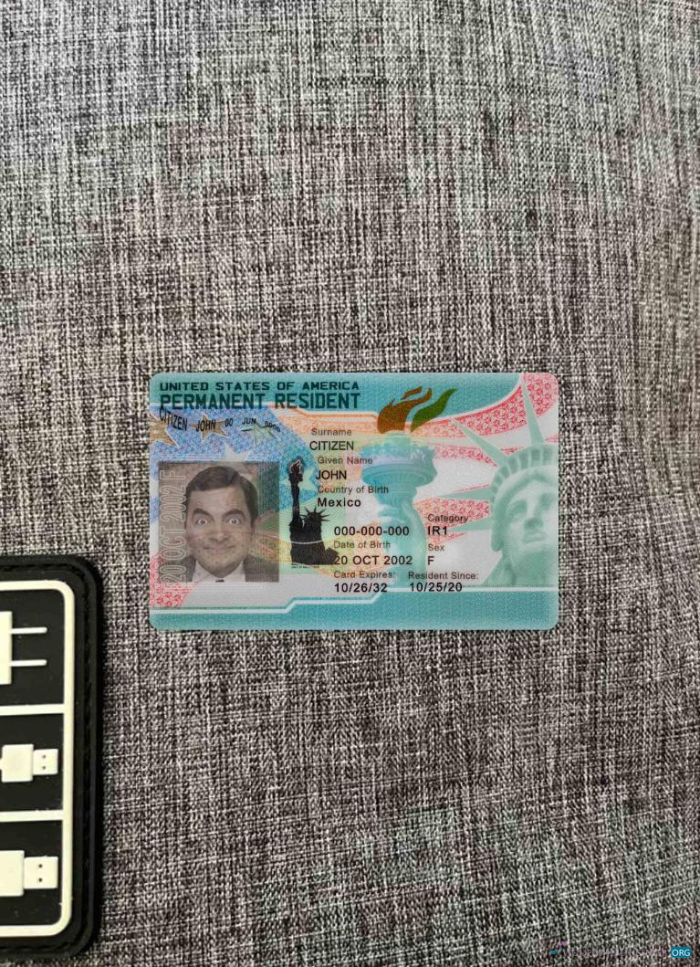 Редактируемый Скачать USA Новый Зеленый Карта, Permanent Resident 2023 Фотоэффект Лицевая Сторона Photoshop Шаблон