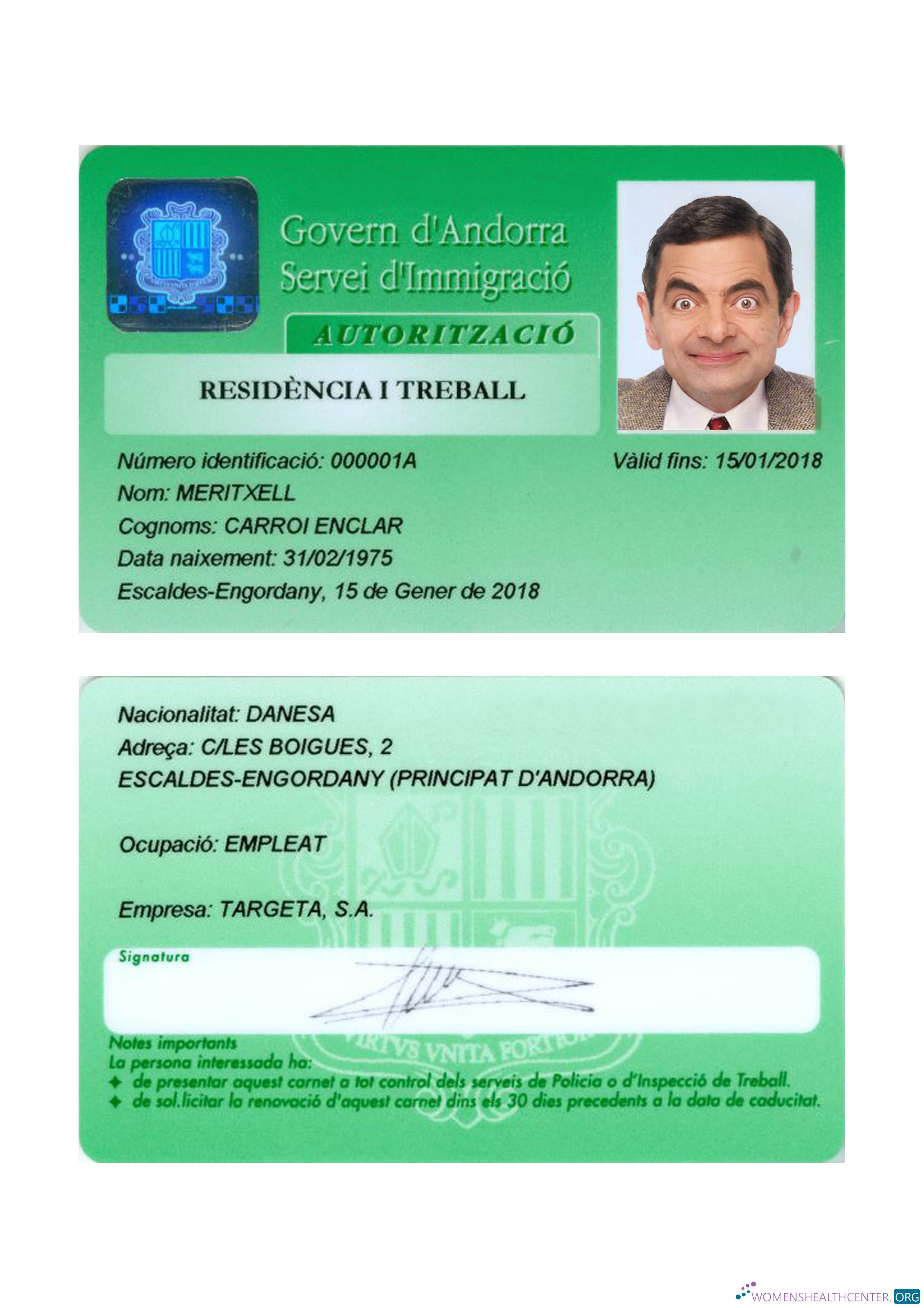 Реалистичный Скачать Андорра Residence Permit Карта Photoshop Шаблон