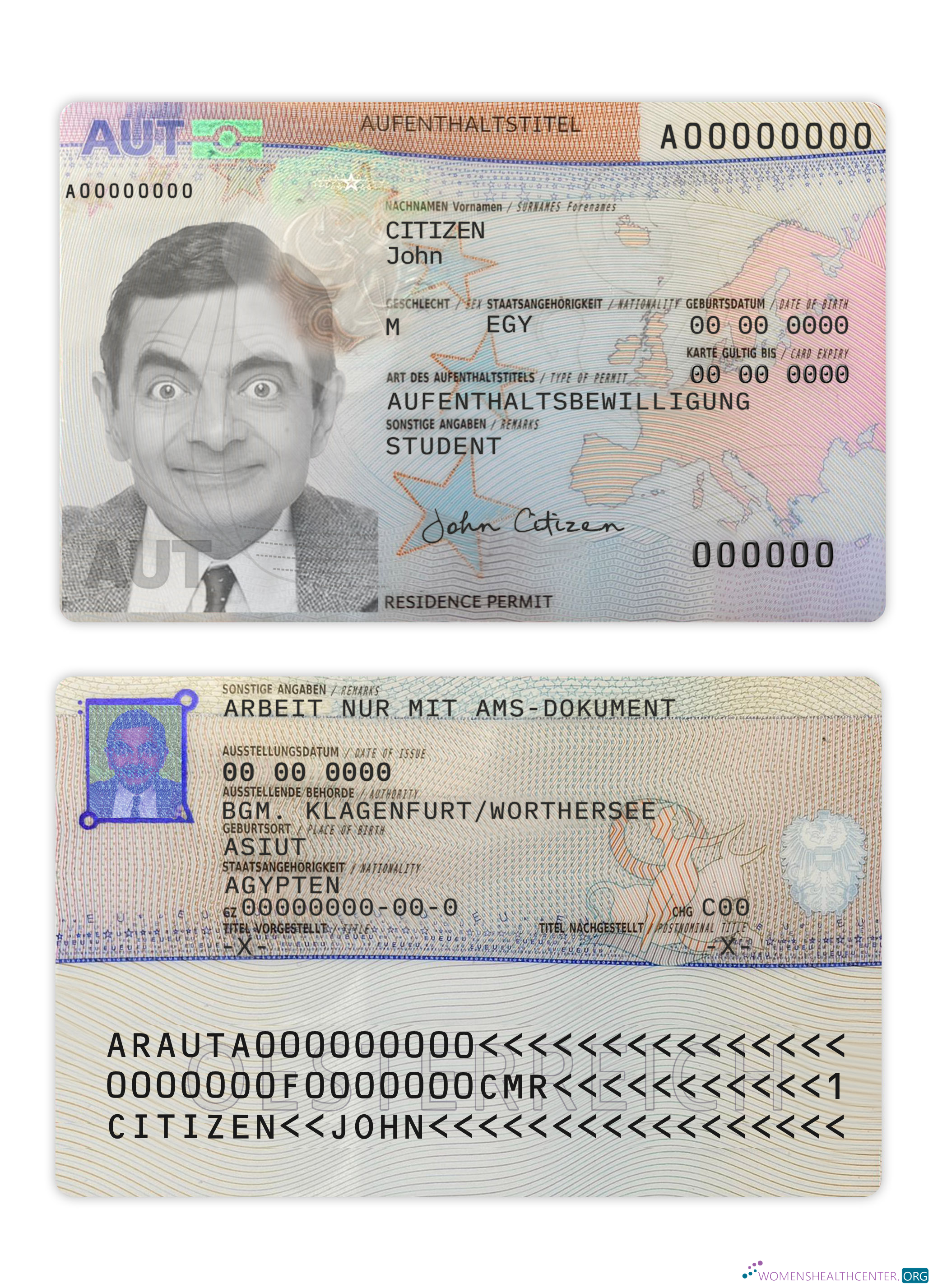 Редактируемый Скачать Австрия Residence Permit 2023 Настоящее Время Photoshop Шаблон