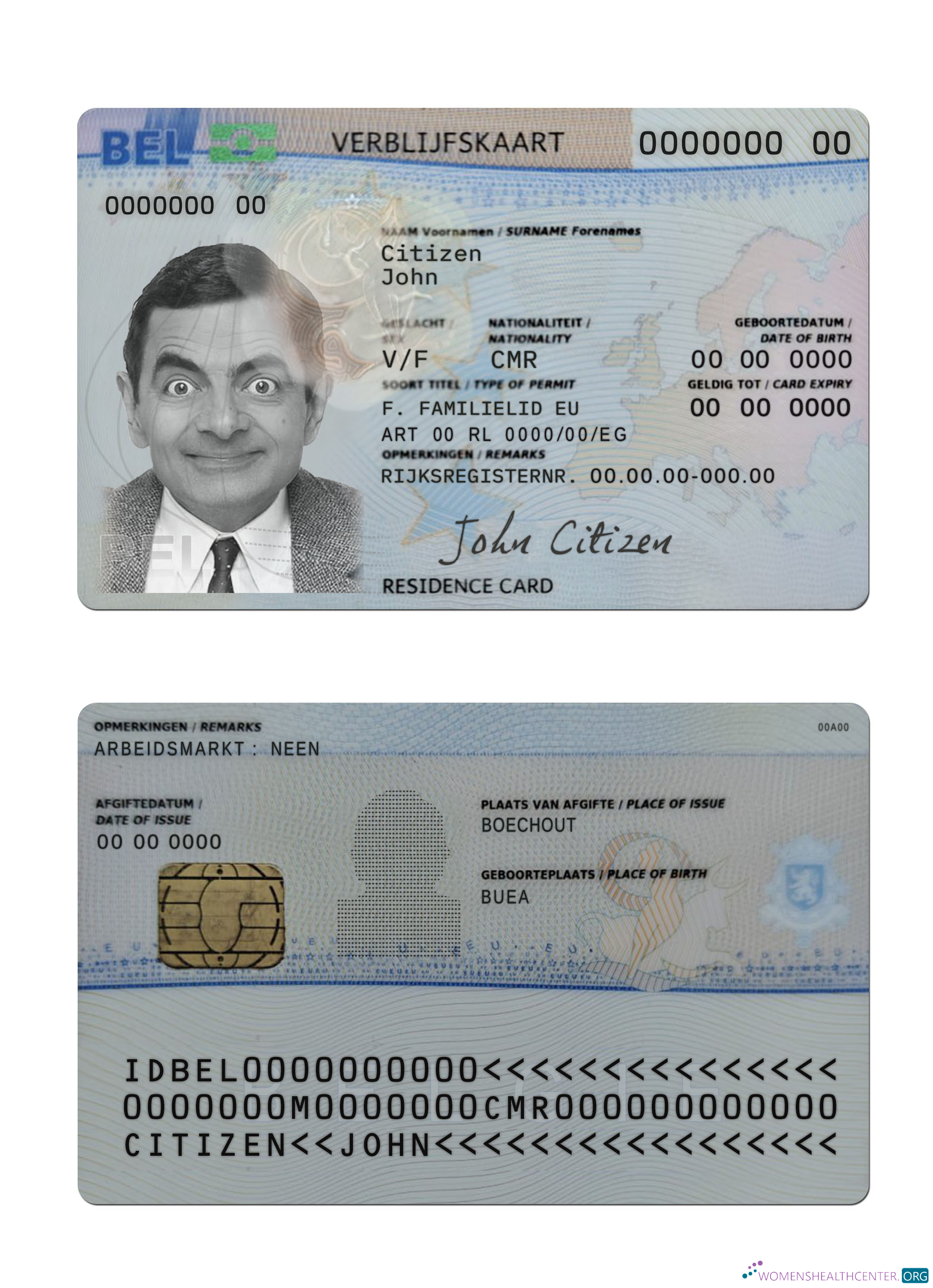 Профессиональный Скачать Бельгия Residence Permit Карта Photoshop Шаблон