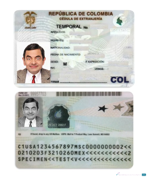 Качественный Скачать Колумбия Residence Permit Photoshop Шаблон