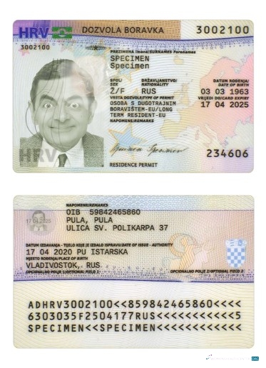 Редактируемый Скачать Хорватия Residence Permit Photoshop Шаблон