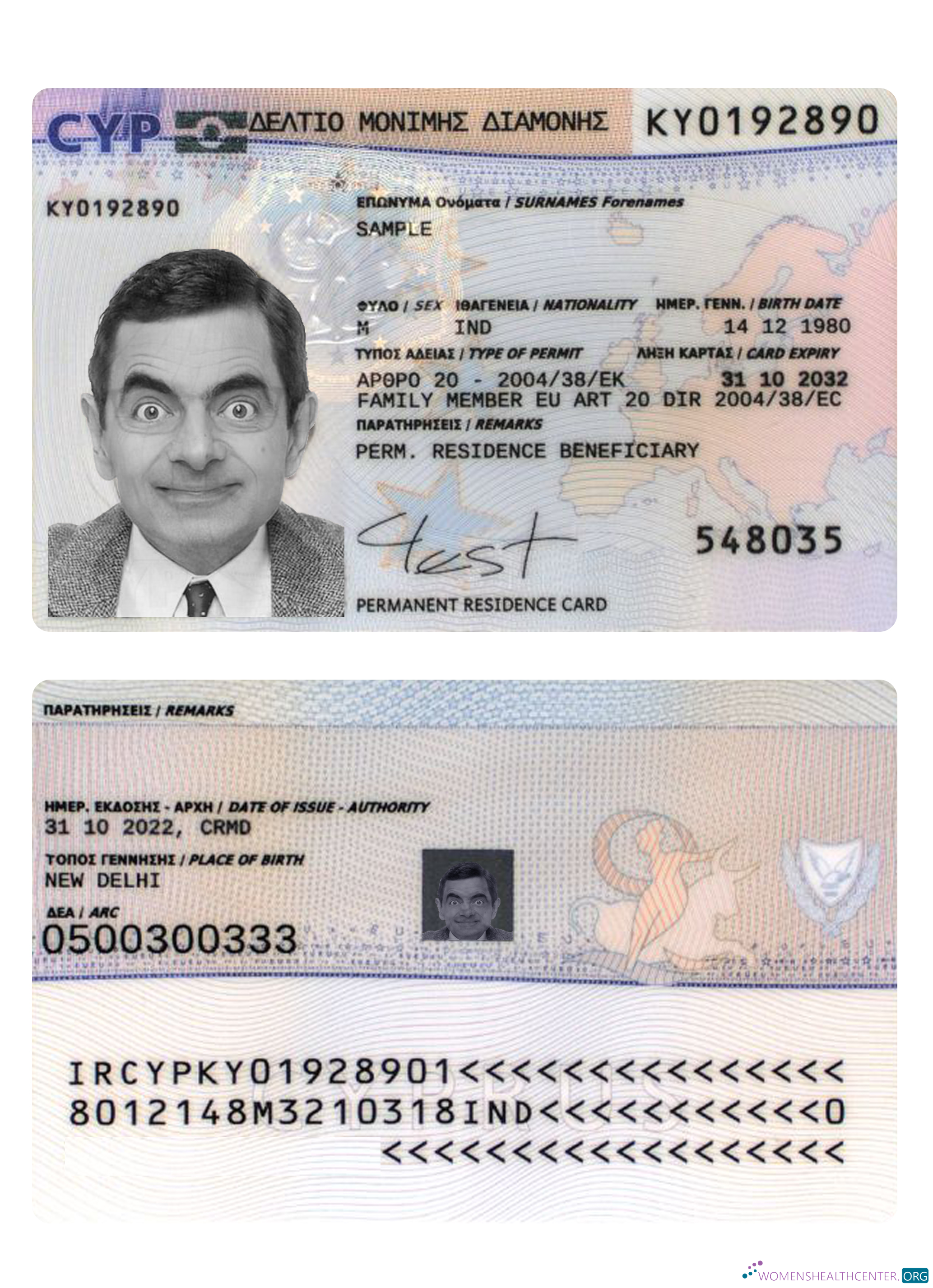 Профессиональный Скачать Кипр Residence Permit Photoshop Шаблон