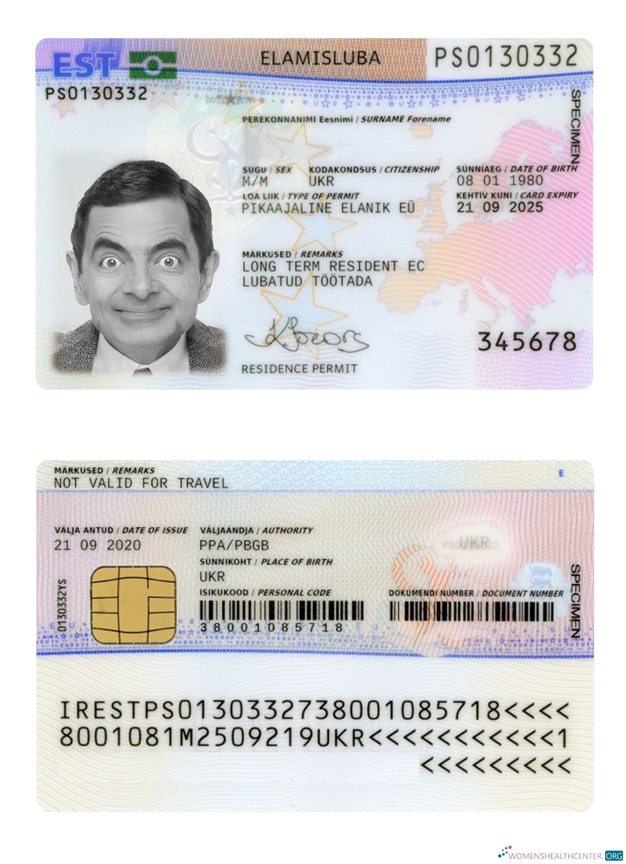 Профессиональный Скачать Эстония Residence Permit 2020 Настоящее Время Photoshop Шаблон