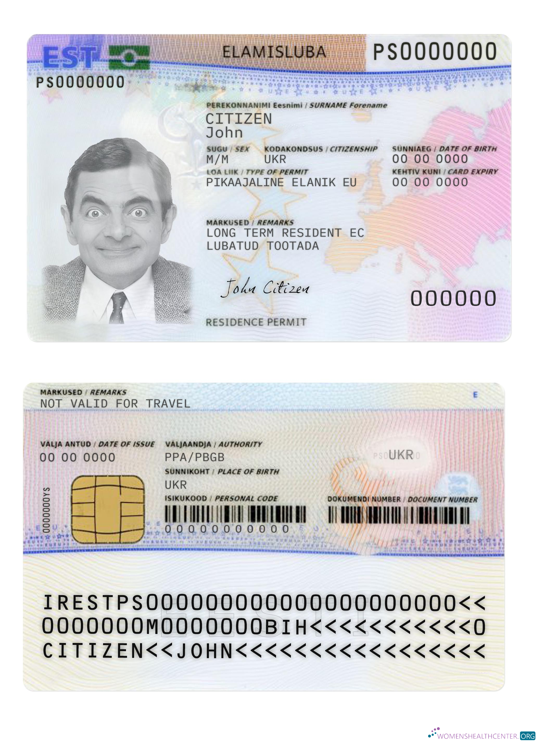 Премиум Скачать Эстония Residence Permit Карта Photoshop Шаблон