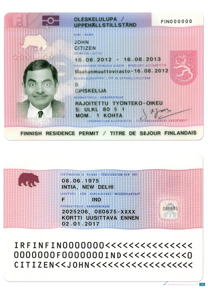 Редактируемый Скачать Финляндия Residence Permit Photoshop Шаблон
