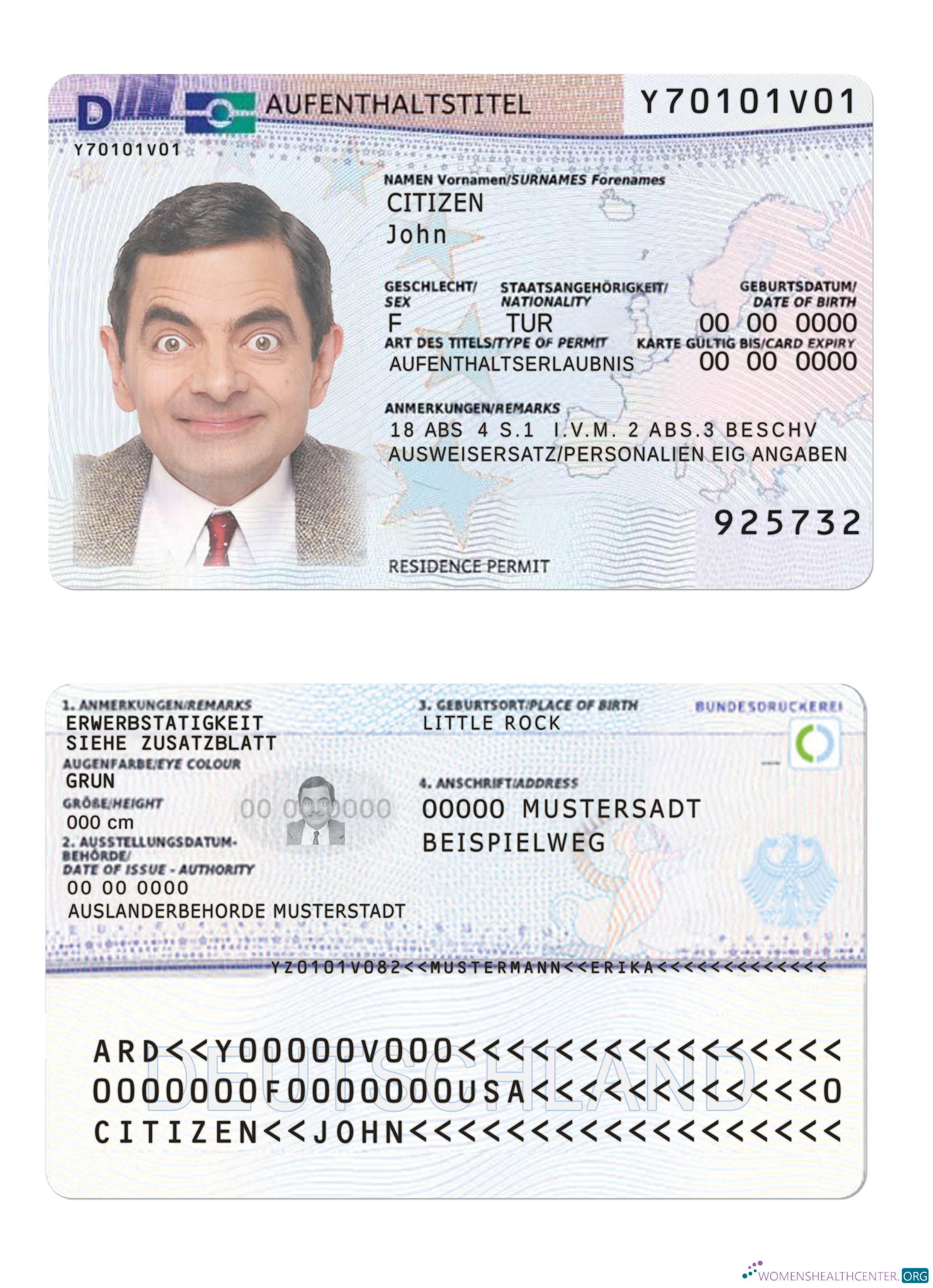 Премиум Скачать Германия Residence Permit PSD Шаблон, 2011 Настоящее Время Photoshop Шаблон