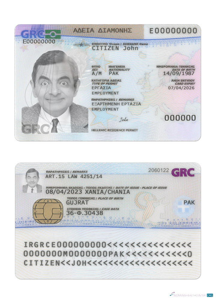 Редактируемый Скачать Греция Residence Permit 2020 Настоящее Время Photoshop Шаблон