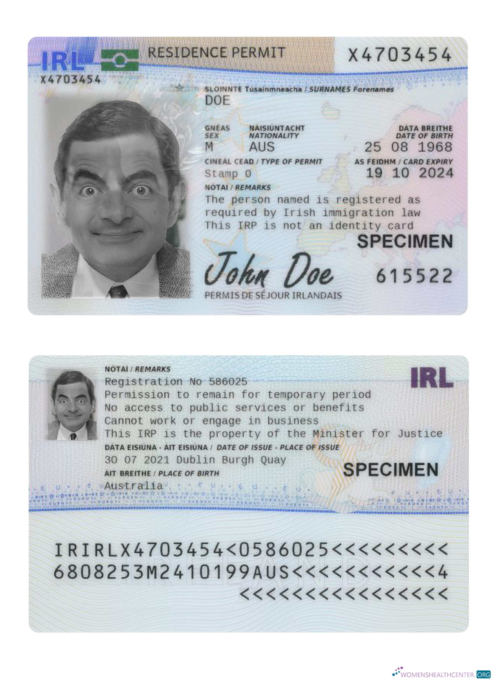 Реалистичный Скачать Ирландия Residence Permit 2021 Настоящее Время Photoshop Шаблон