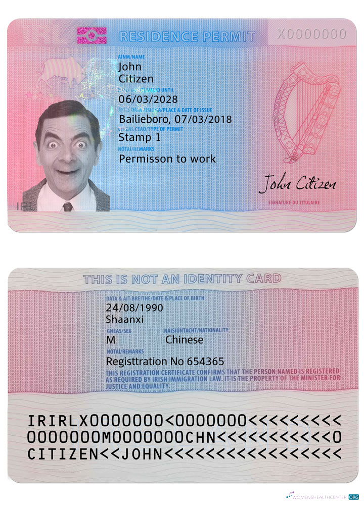 Редактируемый Скачать Ирландия Residence Permit Photoshop Шаблон