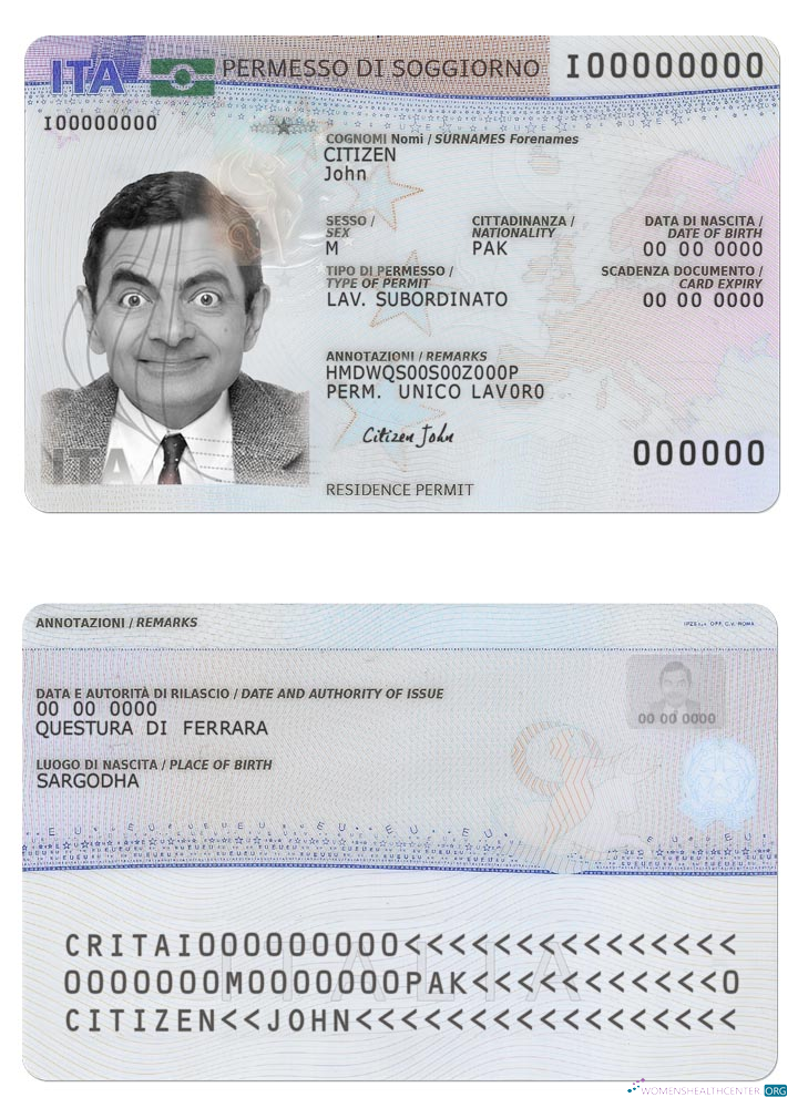 Качественный Скачать Италия Residence Permit Новый Photoshop Шаблон